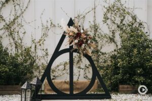 Deathly Hallows wedding arch at the Edison Barn.