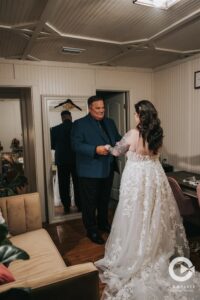 Father of the groom first look at The Edison Barn Tampa Bay.